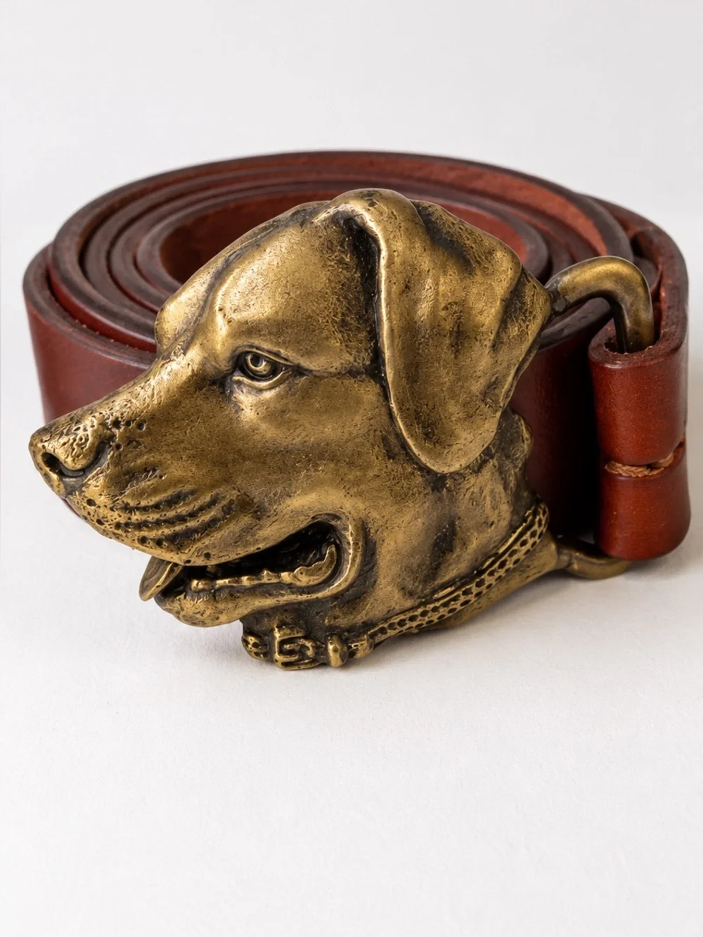 HooknHide Handcrafted in Texas Leather Belt Bronze Dog Head Buckle Removable